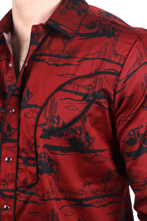 ECL9856 MENS MODERN FIT COTTON STRETCH PIPING CACTUS MONOGRAM PRINT SHIRT
