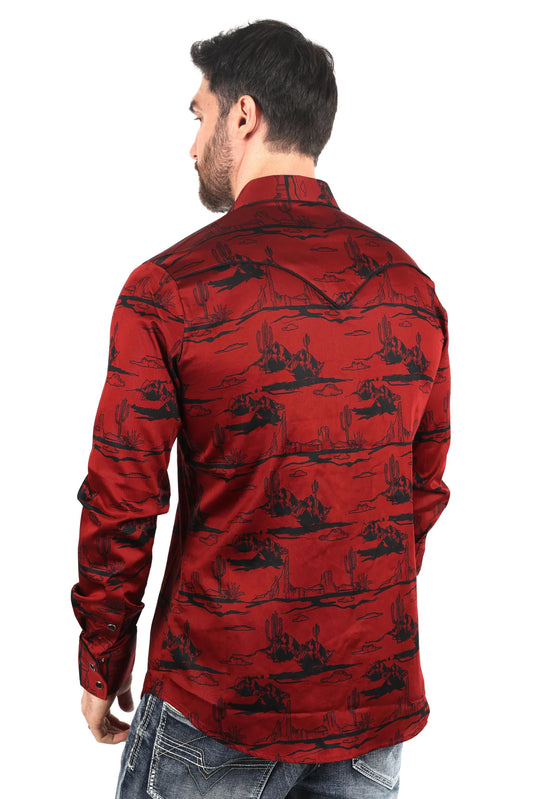 ECL9856 MENS MODERN FIT COTTON STRETCH PIPING CACTUS MONOGRAM PRINT SHIRT