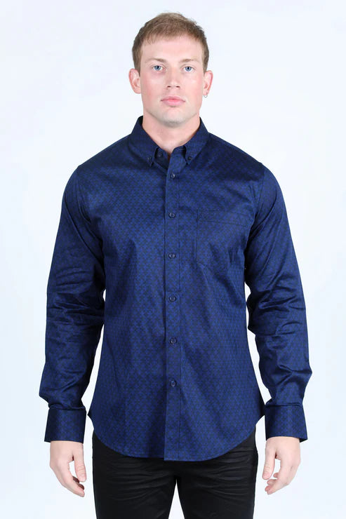 CWL9647 MENS SATIN COTTON/SPANDEX MODERN FIT LONG SLEEVE SHIRT NAVI