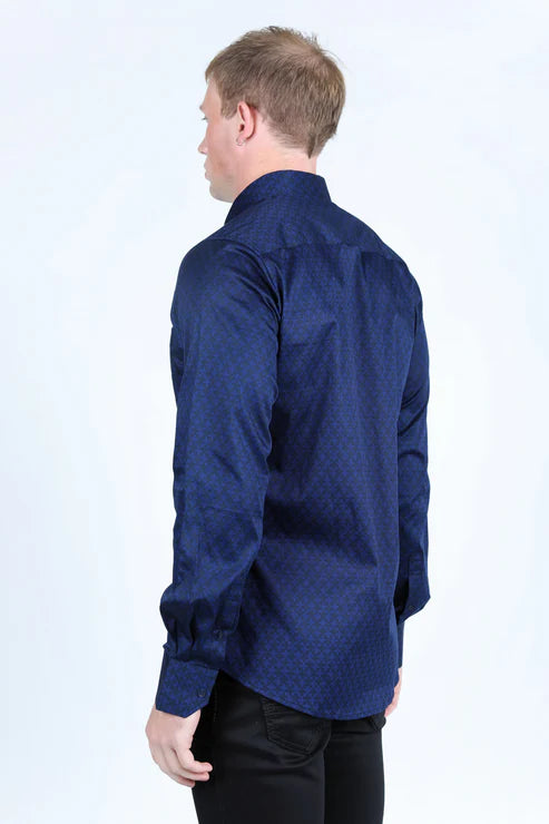 CWL9647 MENS SATIN COTTON/SPANDEX MODERN FIT LONG SLEEVE SHIRT NAVI