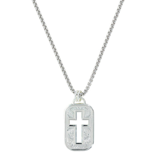 NC2843 Western Lace Cross Cut Out Token Necklace