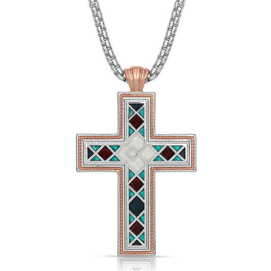 NC4818 American Legends Mosaic Cross Necklace