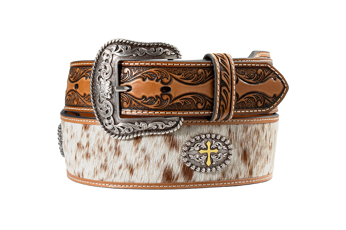N210010708 NOCONA 1 7/8-1 1/2S BELT CROSS CONCHO TAN