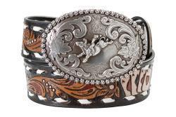 N4443901 NOCONA BOYS BELT 1 1/4" WHITE BUCK LACE BLACK