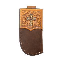 1807344 NOCONA KNIFE SHEATH SCROLLS CROSS CONCHO MEDIUM BROWN