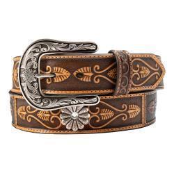 N320007402 NOCONA LADIES BELT 1 1/2" DAISY CONCHO BROWN