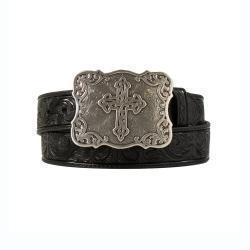 N3483801 NOCONA LADIES BELT 1 1/2" EMBOSSED CROSS BLACK