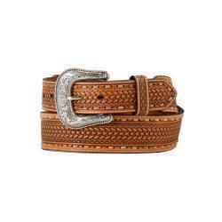 N210008248 NOCONA MENS BELT 1 7/8' 1 1/2' BASKET WEAVE BODY RAW HIDE BUCK LACE NATURAL