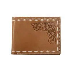 N500048708 NOCONA MENS BIFOLD STYLE WALLET FLORAL EMBOSSING BUCK LACE TAN