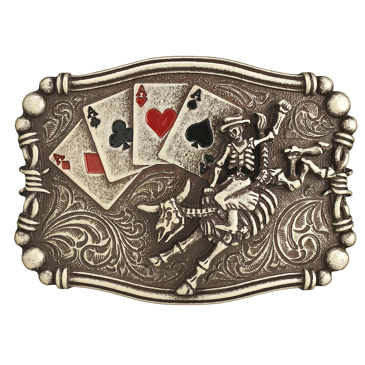 3700018 NOCONA MENS BUCKLE RECTANGLE SKELETON BULL RIDER ACES