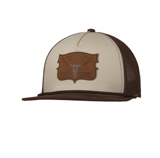 191001102 RANCH CRAFT ORIGINALS SNAP BACK CAP LEATHER LONGHORN BROWN
