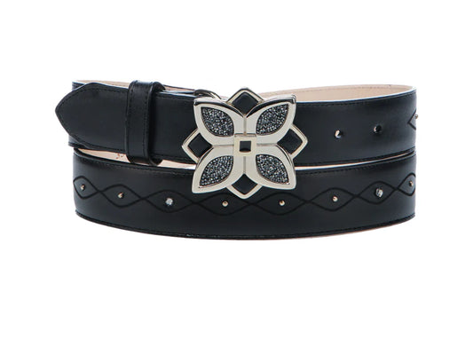 BC394 CUADRA BLACK LASER & STUDS BELT