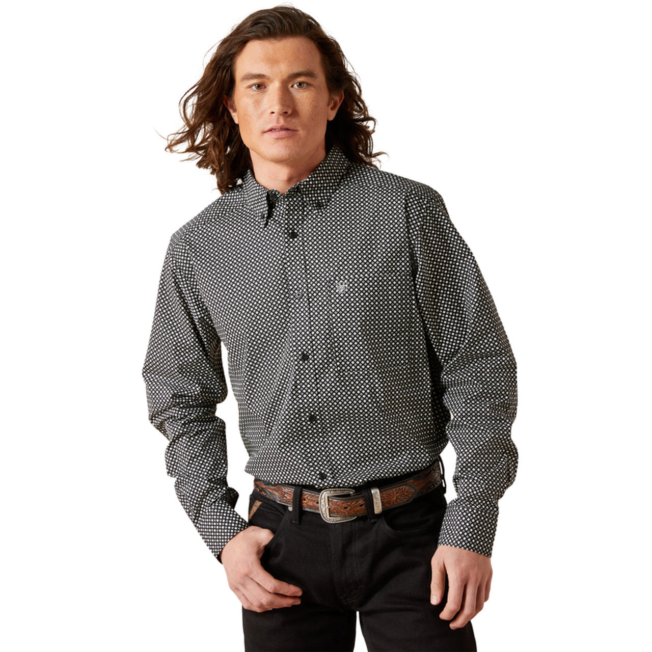 10065848 ARIAT TROY FITTED BLACK PRINT SHIRT