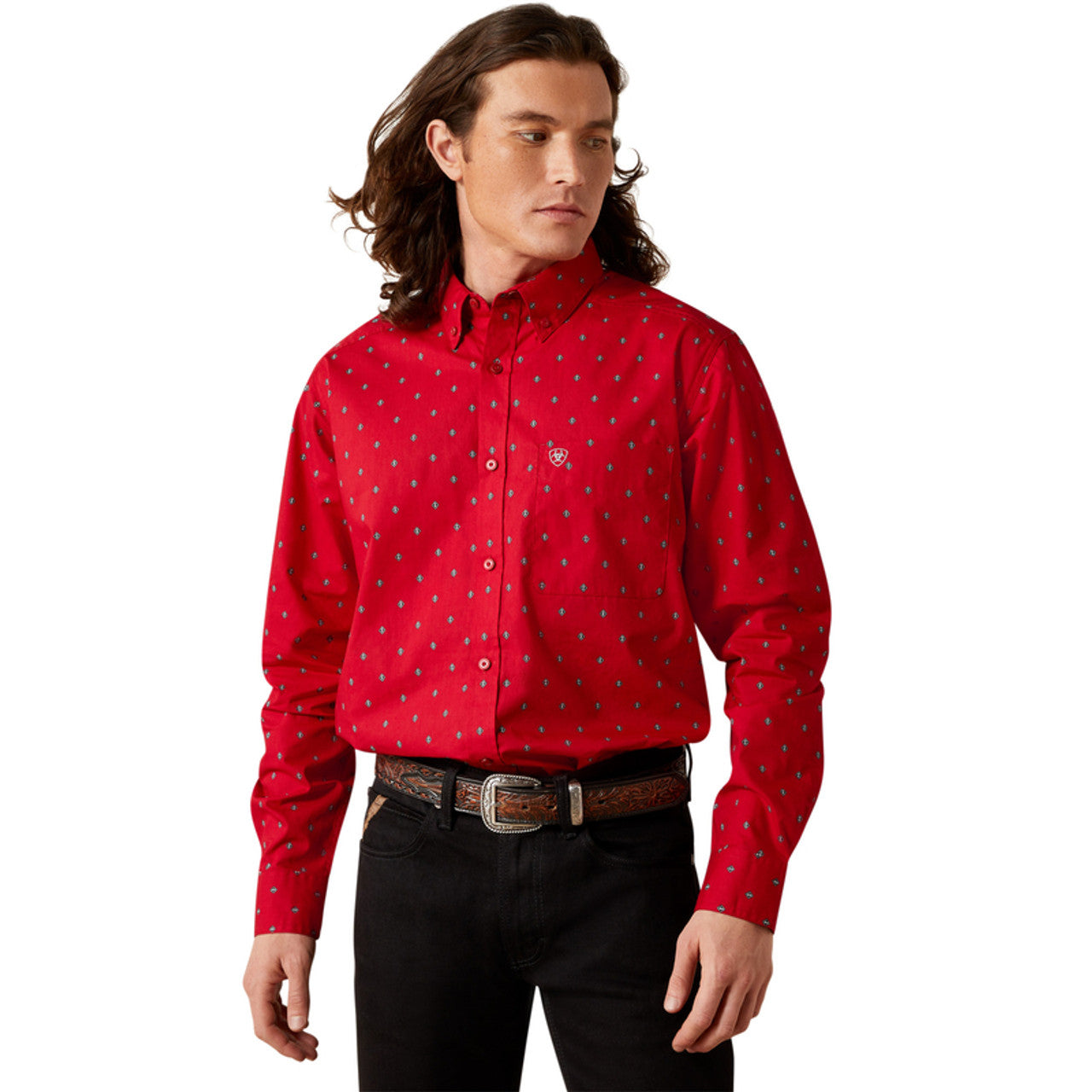 10065847 ARIAT TRUETT RED FITTED PRINT MESN SHIRT