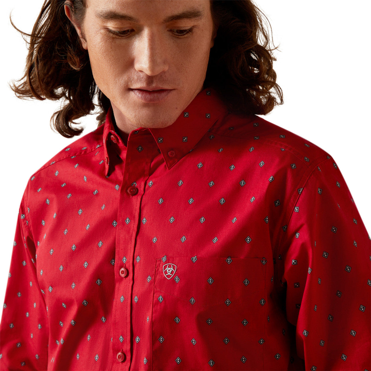 10065847 ARIAT TRUETT RED FITTED PRINT MESN SHIRT
