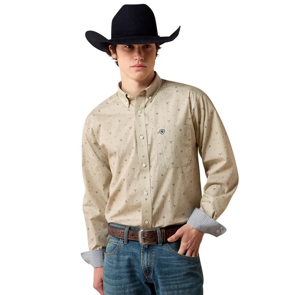 10080581 ARIAT WF SAM OYSTER GREY PRINT MENS SHIRT