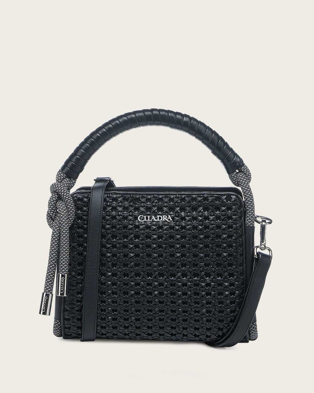 DU687 BLACK BRAIDED DECORATED TOP HANDLE HANDBAG