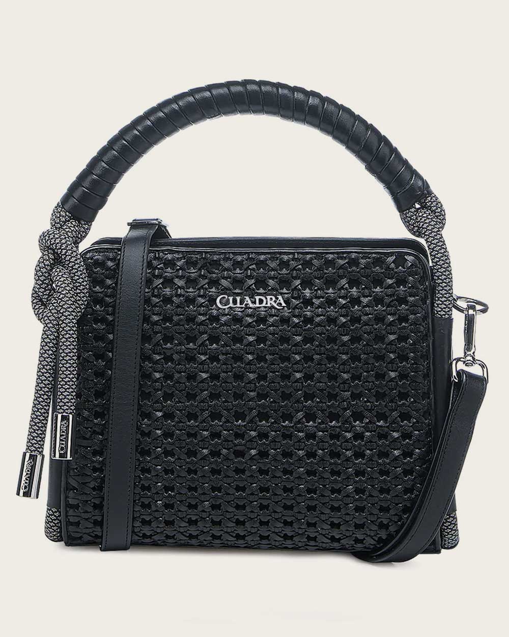 DU687 BLACK BRAIDED DECORATED TOP HANDLE HANDBAG