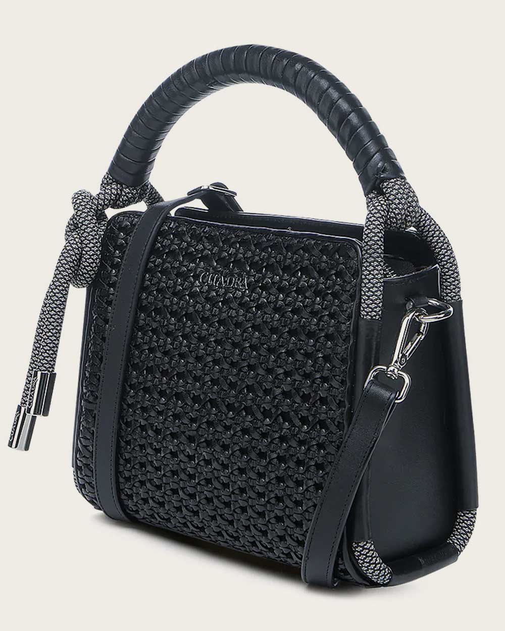 DU687 BLACK BRAIDED DECORATED TOP HANDLE HANDBAG
