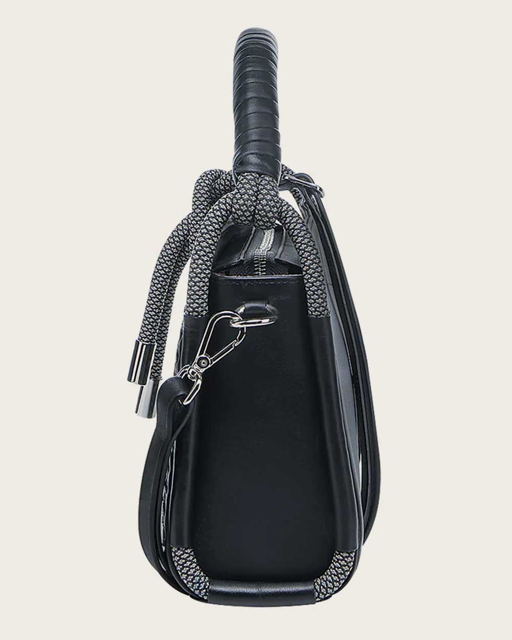 DU687 BLACK BRAIDED DECORATED TOP HANDLE HANDBAG