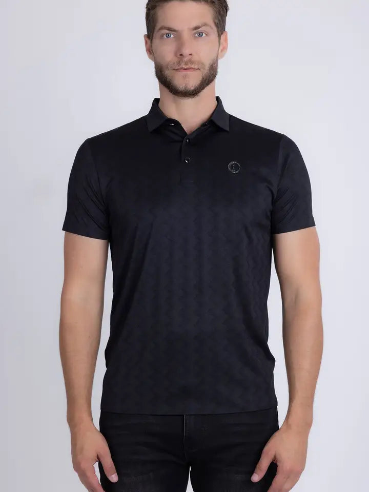 5P17 AVILES GEOMETRIC TEXTURED STRETCH SLIM FIT POLO SHIRT