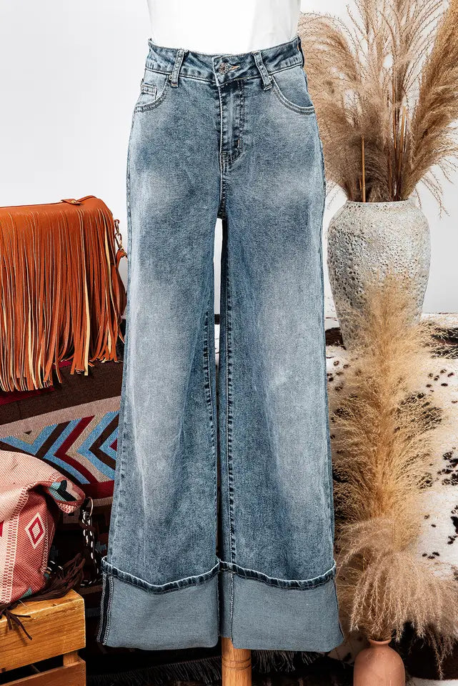 FW7875199 Fashion High Rise Button Zip Fly Medium Wash Jeans