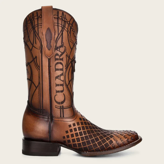 CU500 CUADRA ENGRAVED HONEY LEATHER WESTERN BOOTS