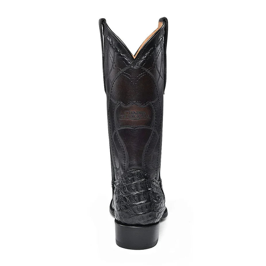 CU846 CUADRA MEN'S PLUNGE CAIMAN LASER POINTED TOE BLACK BOOTS