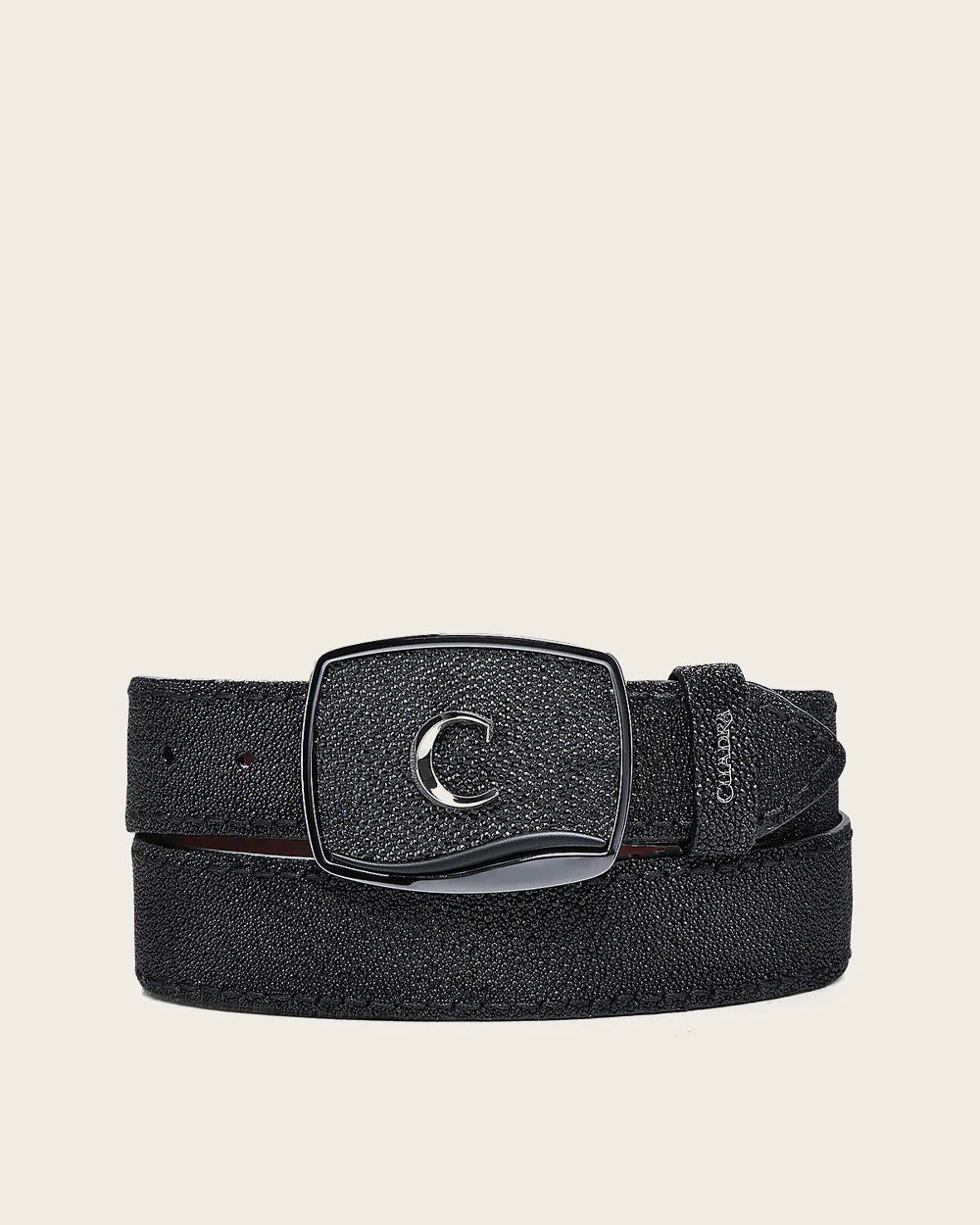 BC440 CUADRA BLACK COWBOY BELT FOR MEN IN GENUINE STINGRAY AND BOVINE LEATHER
