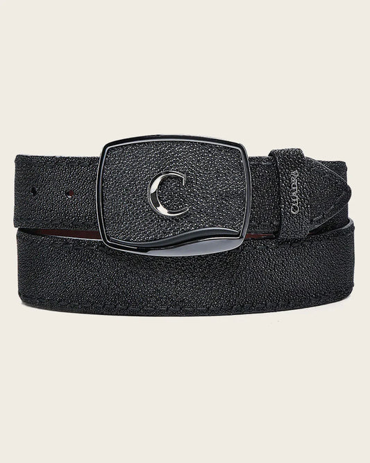 BC440 CUADRA BLACK COWBOY BELT FOR MEN IN GENUINE STINGRAY AND BOVINE LEATHER