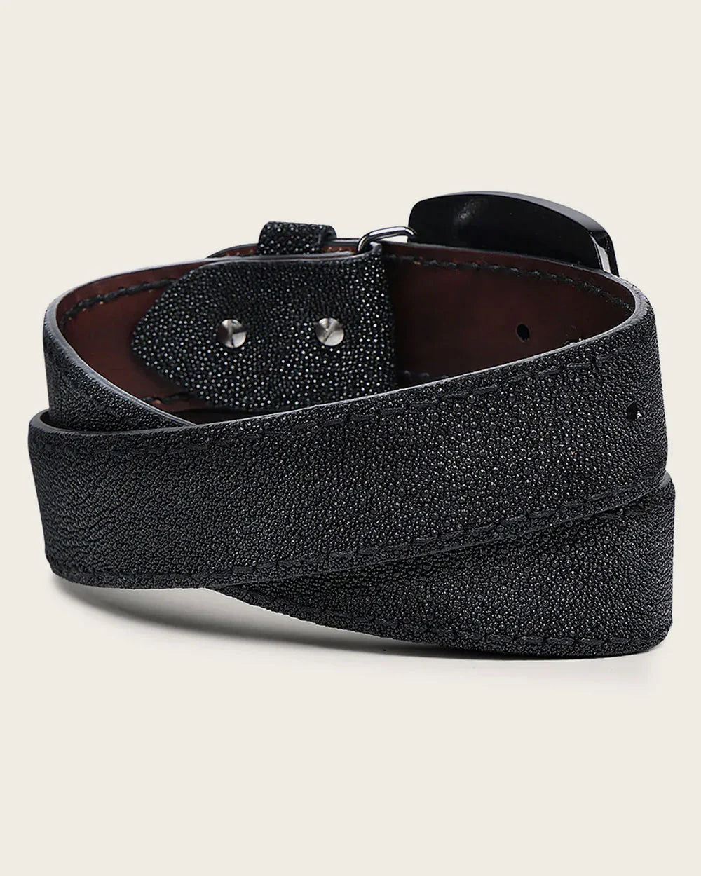BC440 CUADRA BLACK COWBOY BELT FOR MEN IN GENUINE STINGRAY AND BOVINE LEATHER