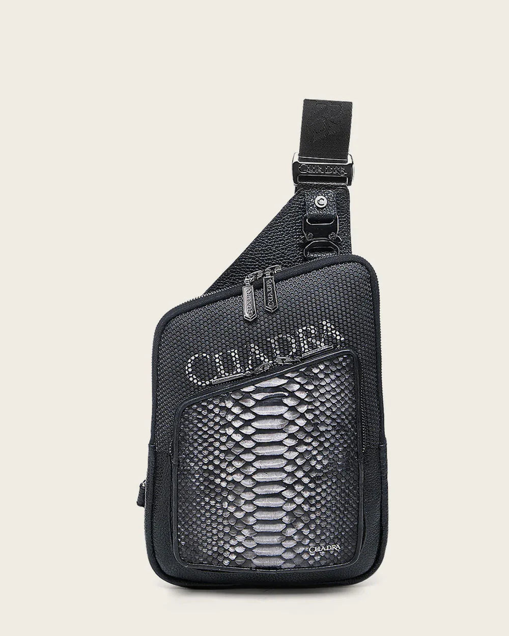 DU728 CUADRA GREY CONTRASTING LEATHERS EXOTIC MESSENGER BAG