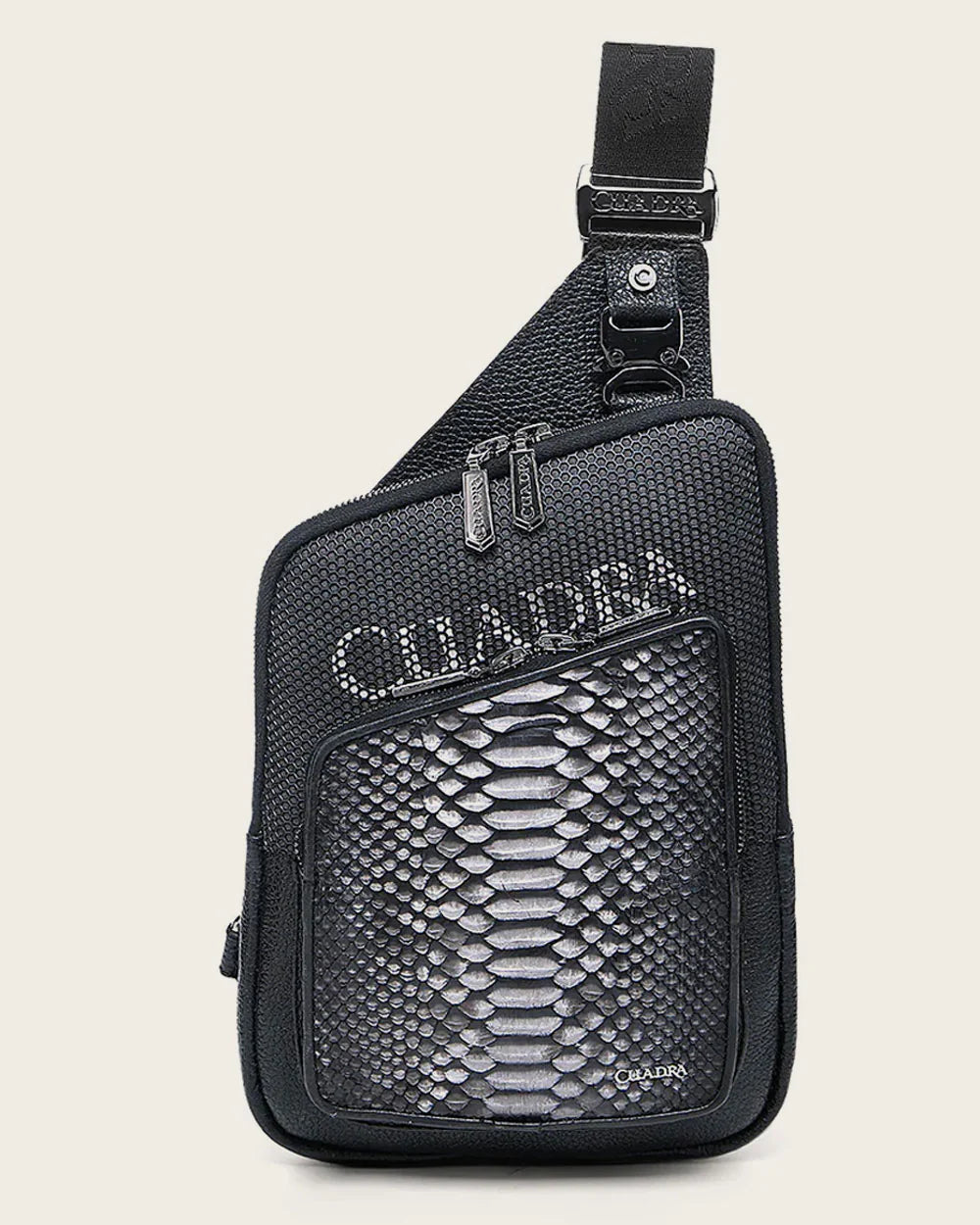 DU728 CUADRA GREY CONTRASTING LEATHERS EXOTIC MESSENGER BAG