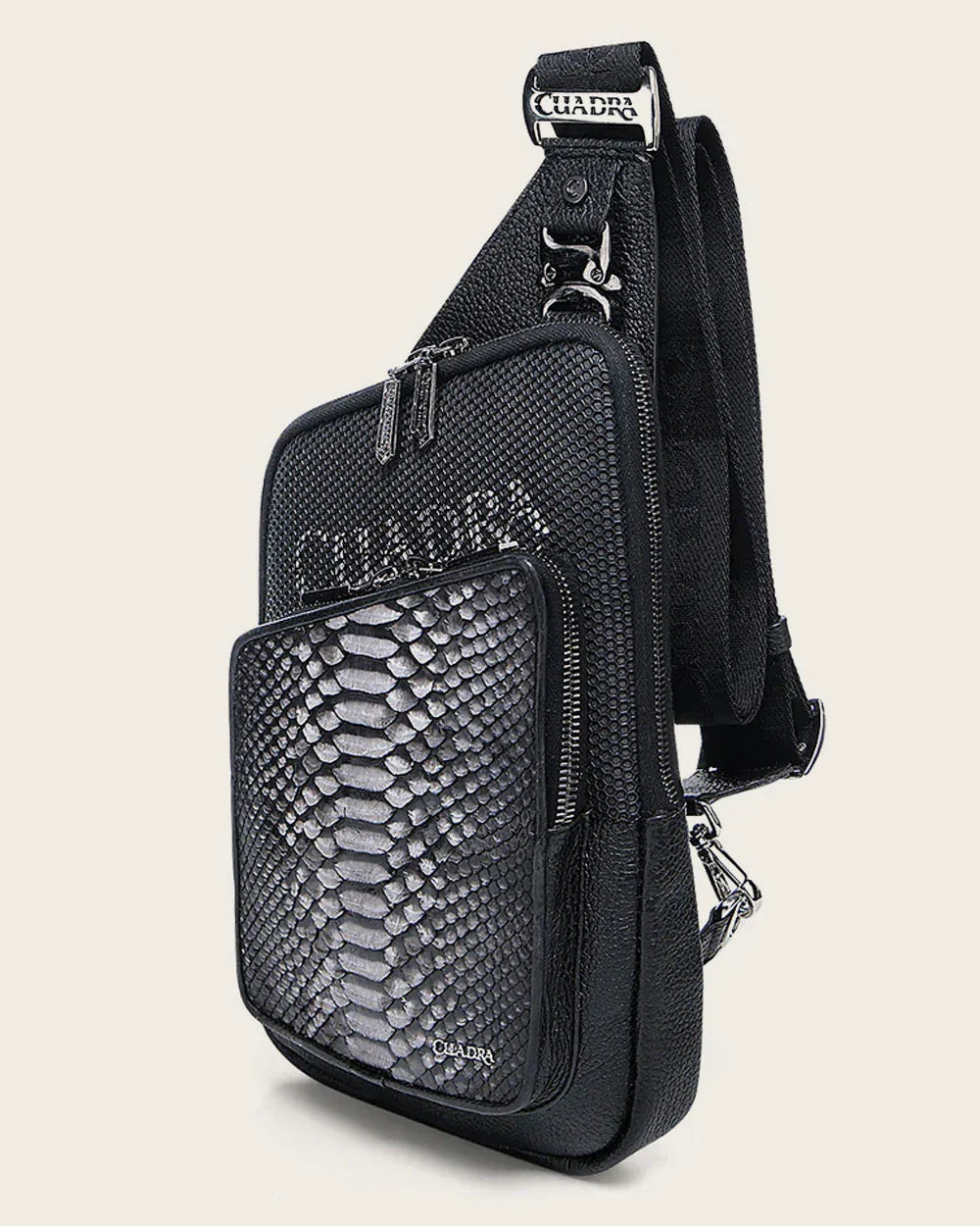 DU728 CUADRA GREY CONTRASTING LEATHERS EXOTIC MESSENGER BAG