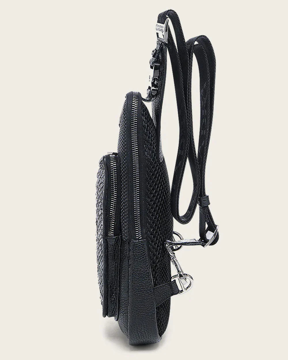 DU728 CUADRA GREY CONTRASTING LEATHERS EXOTIC MESSENGER BAG