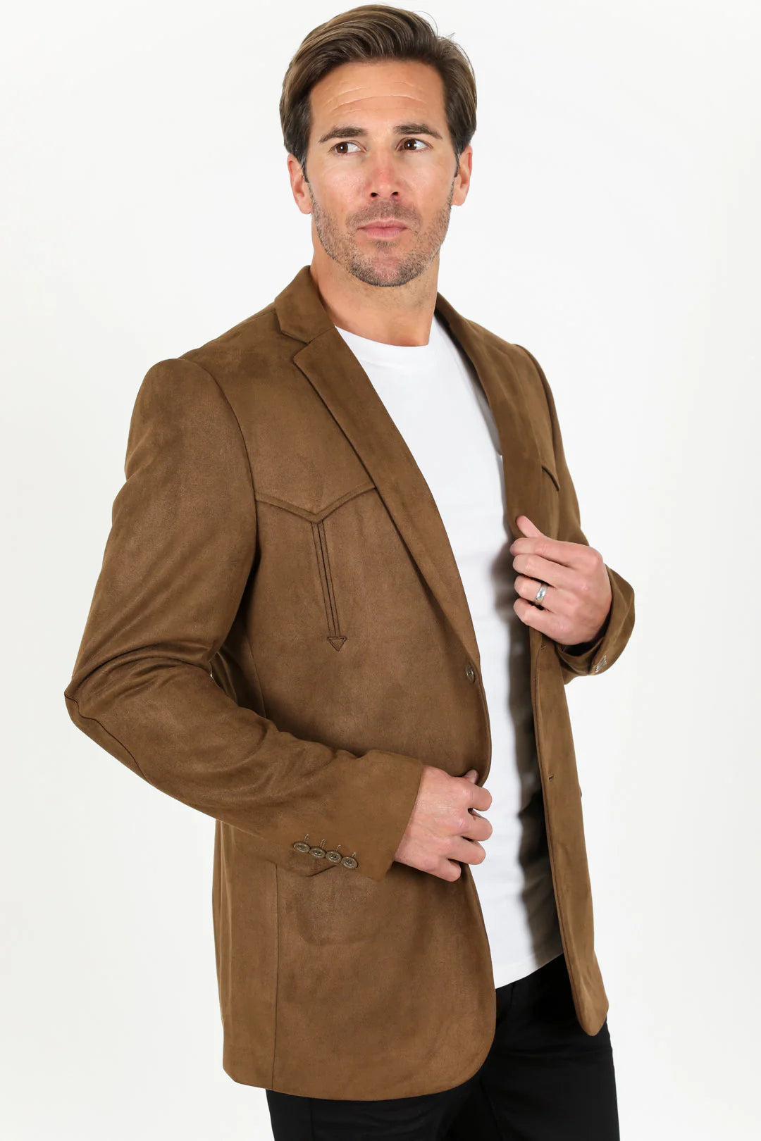 BLZ9447 PLATINI MEN'S DOUBLE BUTTON FAUX SUEDE BLAZER