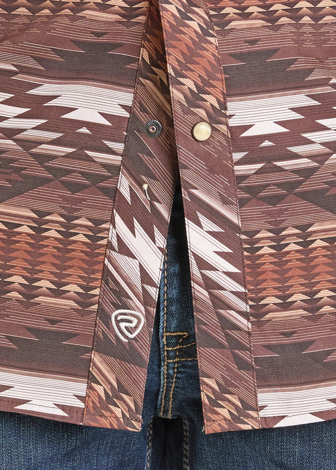 BMN3S07139 SLIM FIT BROWN AZTEC SHORT SLEEVE SNAP SHIRT