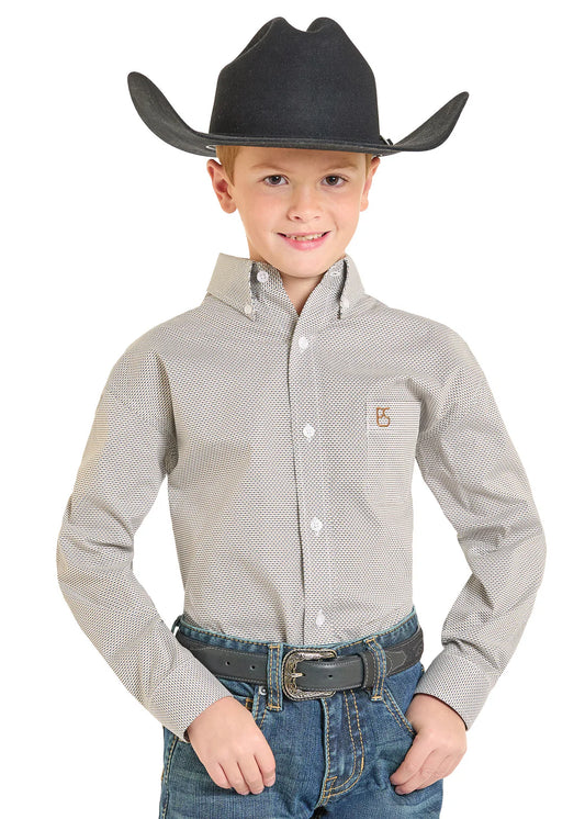 SBB2S07412 BOYS LS 1 PKT BTTN BEIGE SHIRT