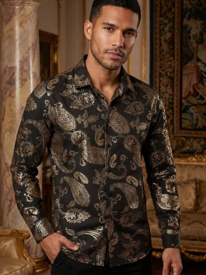 2VS153 CHALLENGE PAISLEY LONG SLEEVE SHIRT BLACK/GOLD