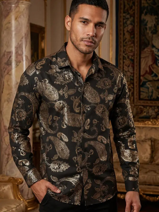 2VS153 CHALLENGE PAISLEY LONG SLEEVE SHIRT BLACK/GOLD