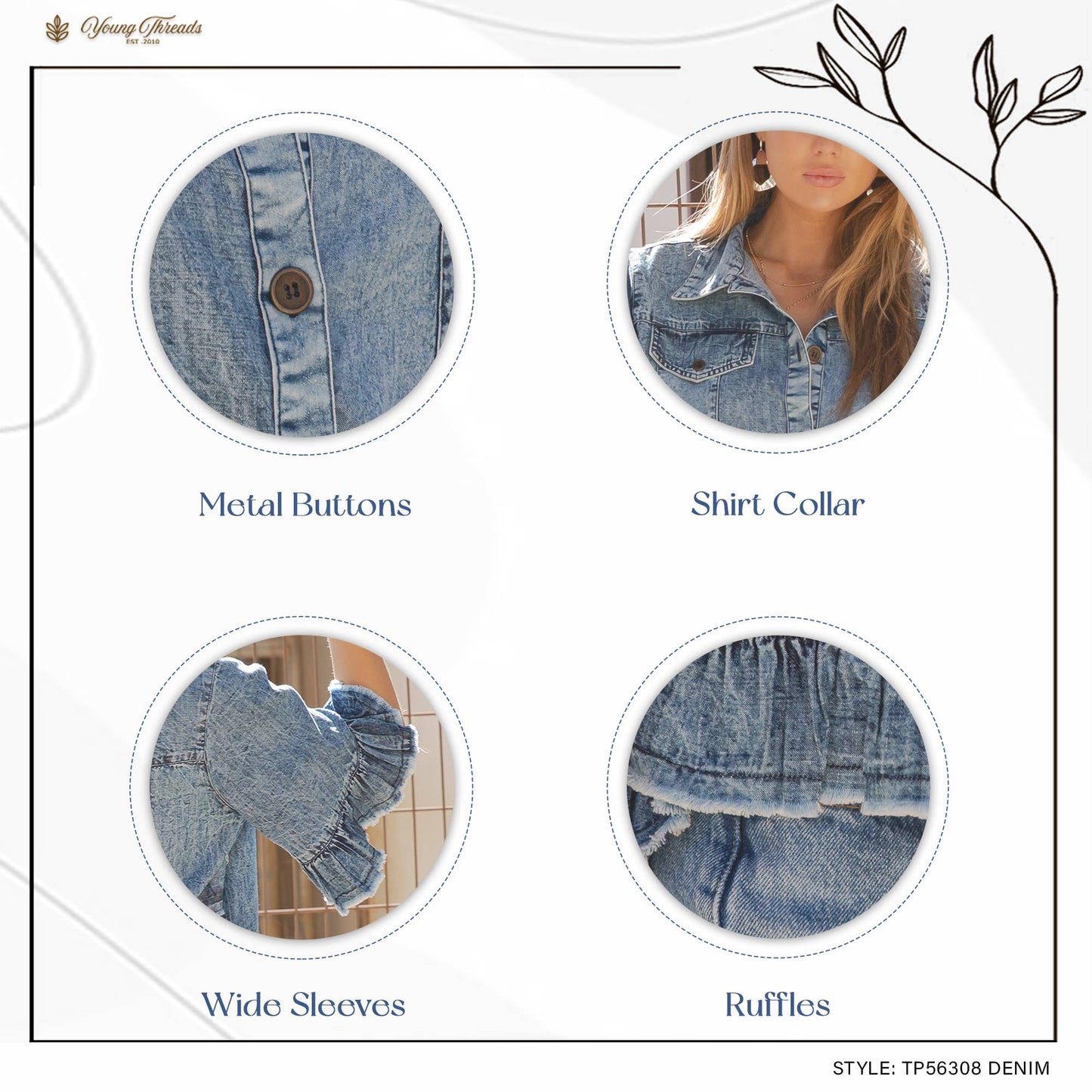 Distressed Denim Crop Jacket with Ruffled Hem