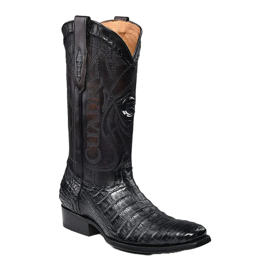 CU846 CUADRA MEN'S PLUNGE CAIMAN LASER POINTED TOE BLACK BOOTS