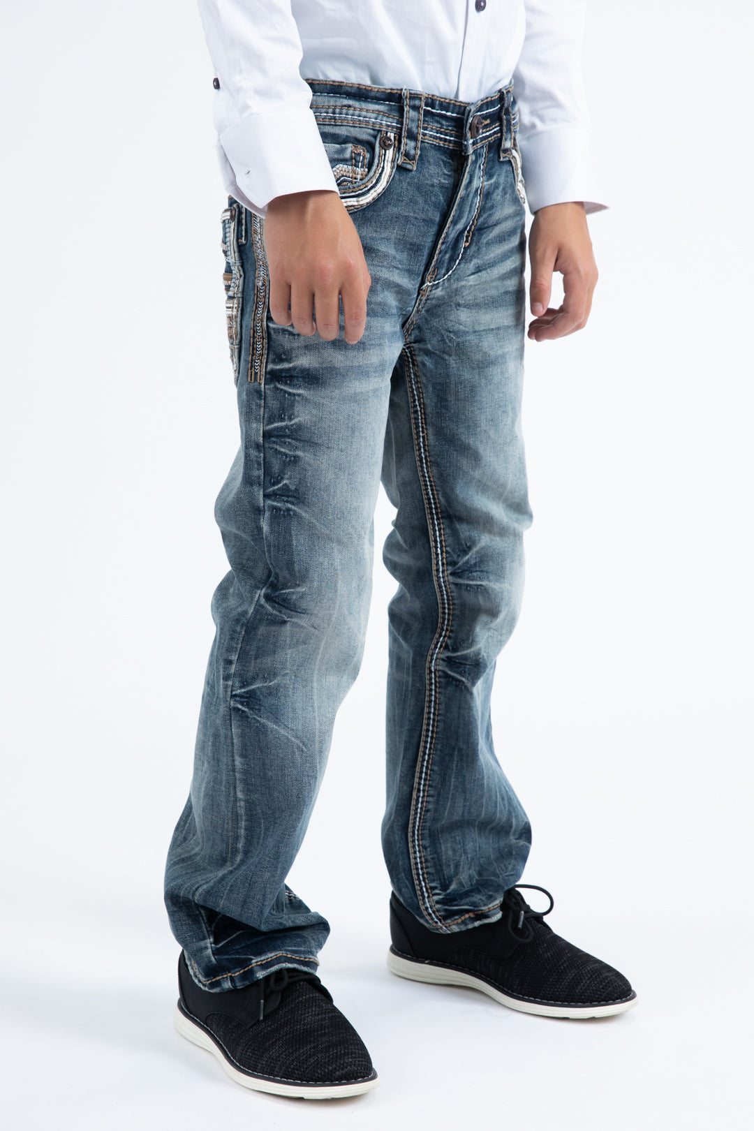 PHK11105 HOLT KIDS BKUE SKIM BOOT CUT JEANS