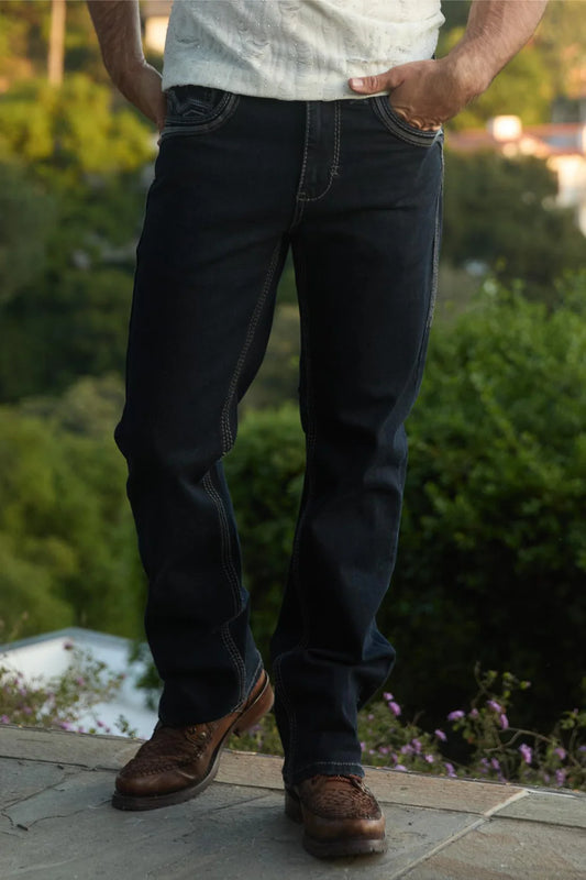 PHD10765 HOLT MENS BLACK SLIM BOOT CUT JEANS