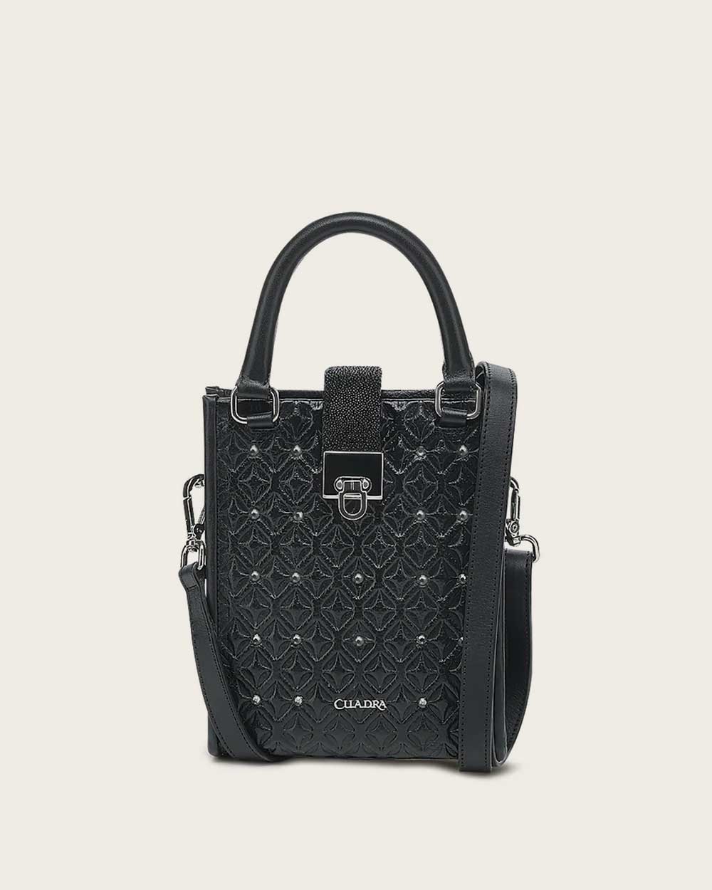 DU690 CUADRA BLACK STINGRAY LASER & STUDS HANDBAG