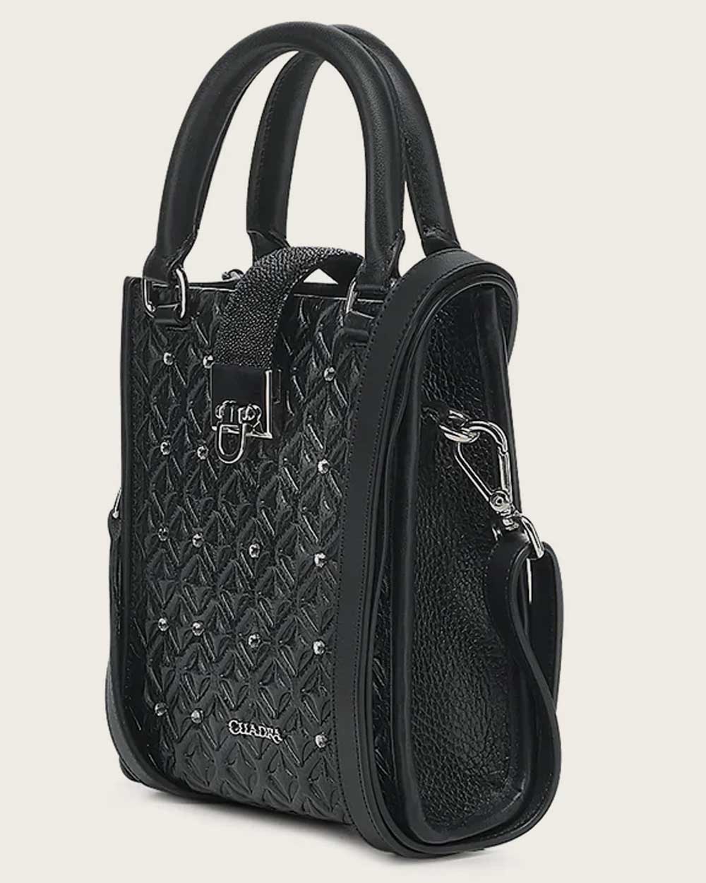 DU690 CUADRA BLACK STINGRAY LASER & STUDS HANDBAG