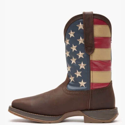 DB5554 DURANGO PATRIOTIC PULL-ON-BROWN/FLAG BOOTS