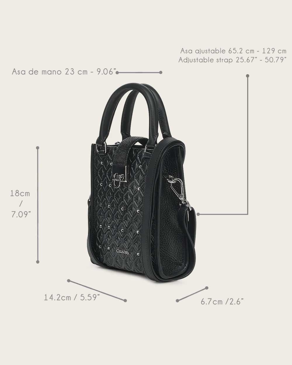 DU690 CUADRA BLACK STINGRAY LASER & STUDS HANDBAG
