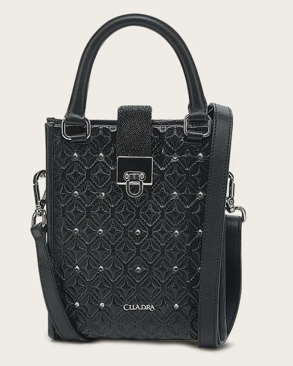 DU690 CUADRA BLACK STINGRAY LASER & STUDS HANDBAG