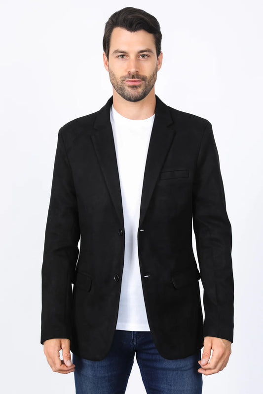 BLZ8387 MEN'S DOUBLE BUTTON BLACK FAUX-SUEDE BLAZER